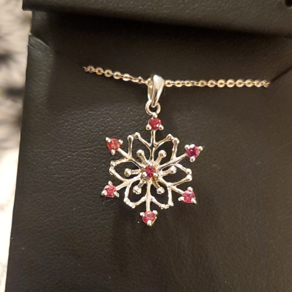 Sterling Silver Designer Michael Couch Ruby Snowflake Necklace